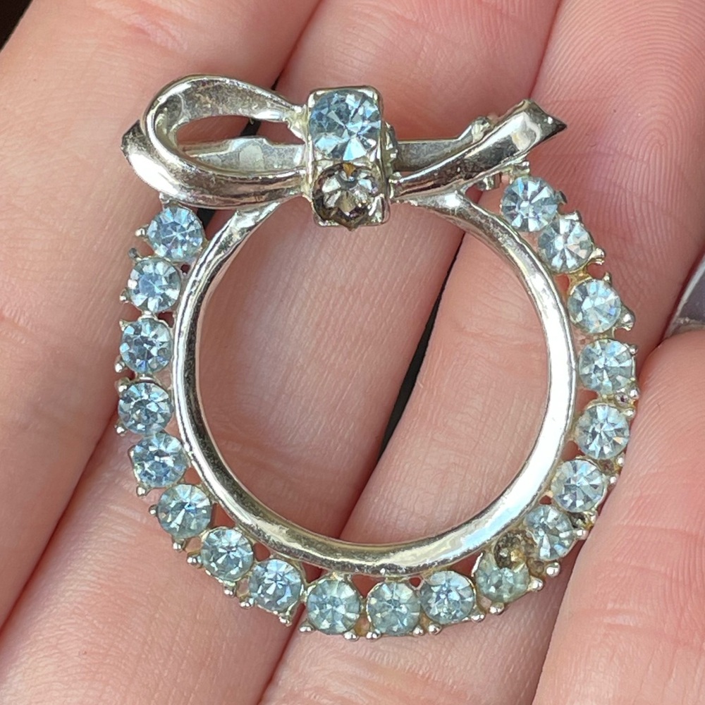 Vintage Light Blue Rhinestone Brooch Pin